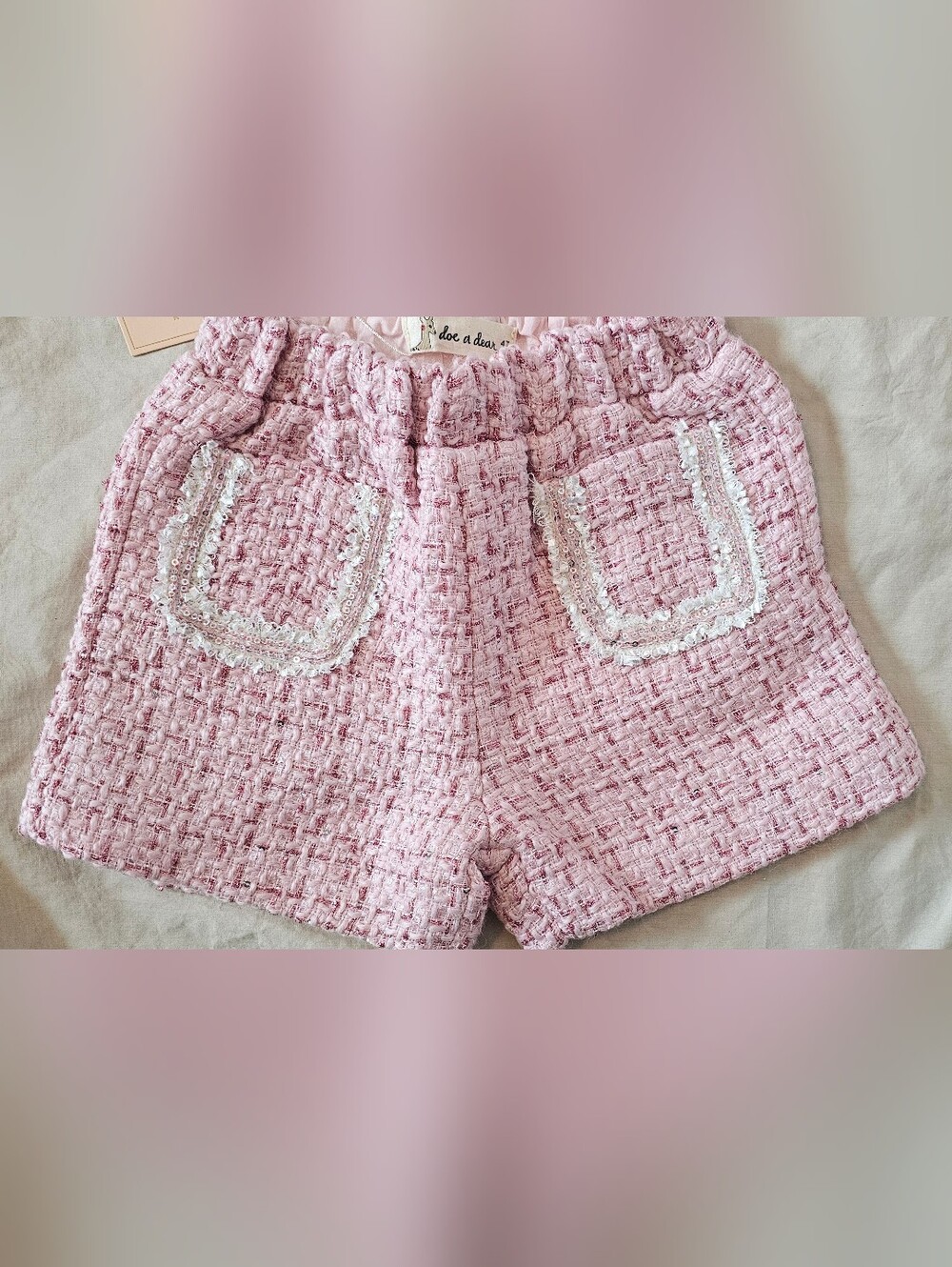 Doe A Dear Pink Tweed Toddler Girls Shorts with Sequin Trim
